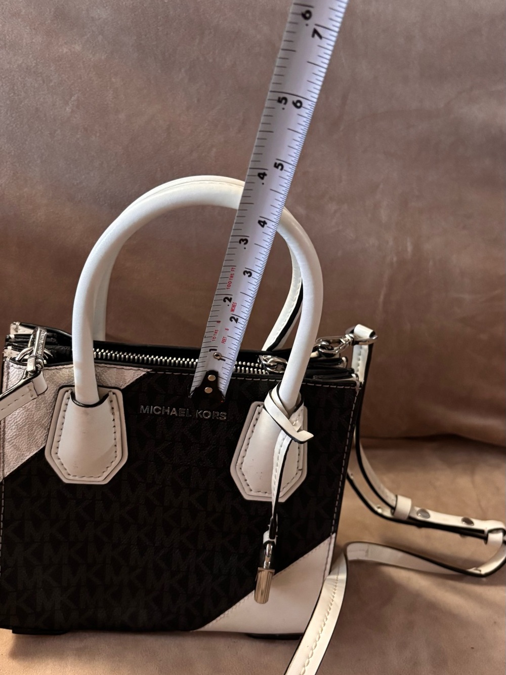 Michael Kors Black and White Mini Satchel with Crossbody Strap - Picture 7 of 10